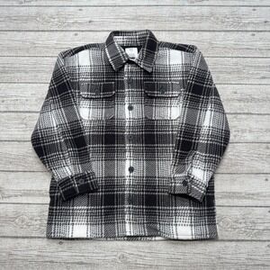 NEW Gap Shirt Jacket Teen's 12 Black White Gray Plaid Fleece Lined Button Down